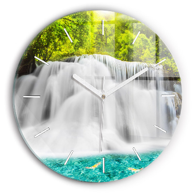 Round glass clock Waterfall in Thailand