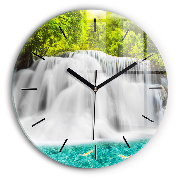 Round glass clock Waterfall in Thailand