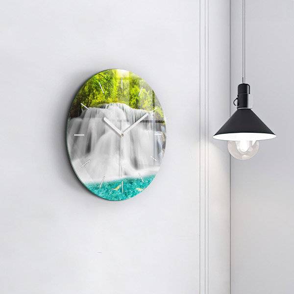 Round glass clock Waterfall in Thailand