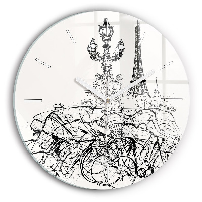 Round glass clock Cycling race drawing
