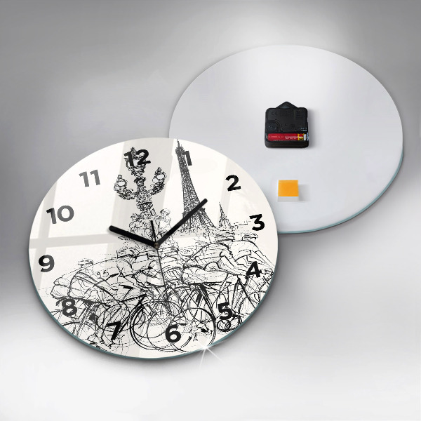 Round glass clock Cycling race drawing