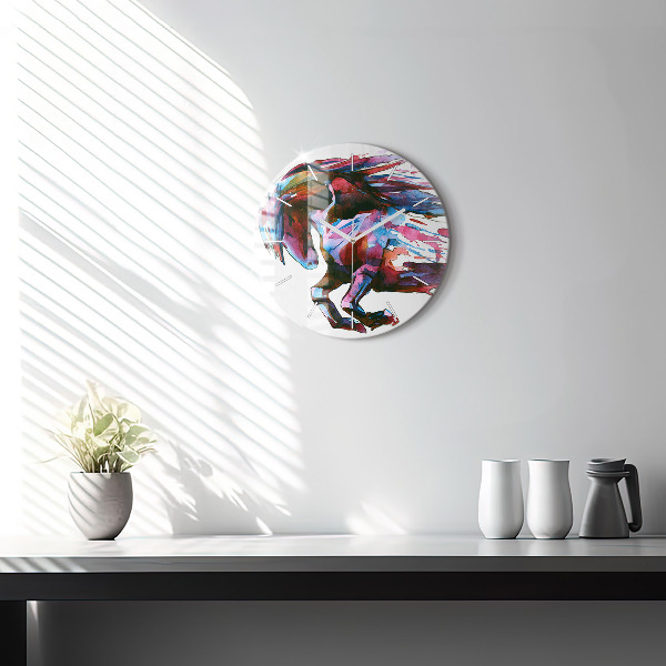 Round glass clock A horse on the run