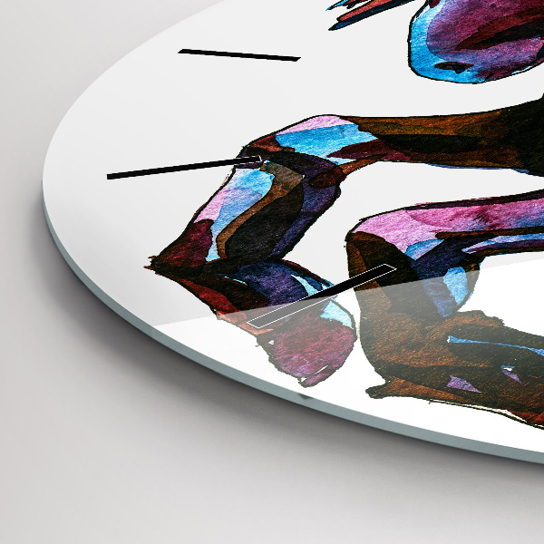 Round glass clock A horse on the run