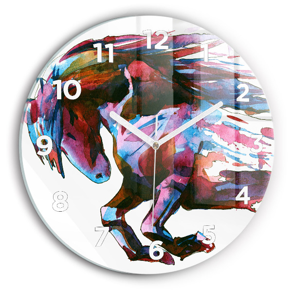 Round glass clock A horse on the run