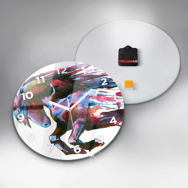 Round glass clock A horse on the run