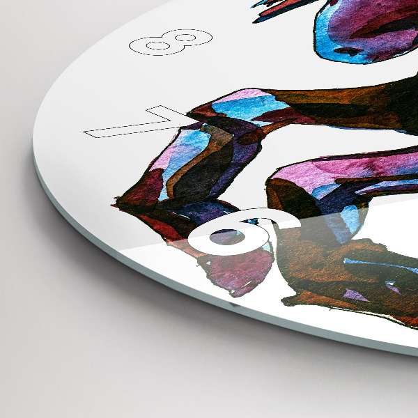 Round glass clock A horse on the run