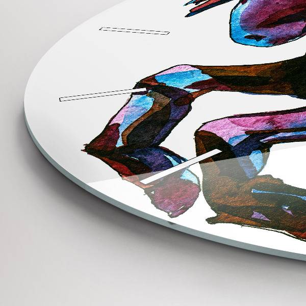 Round glass clock A horse on the run