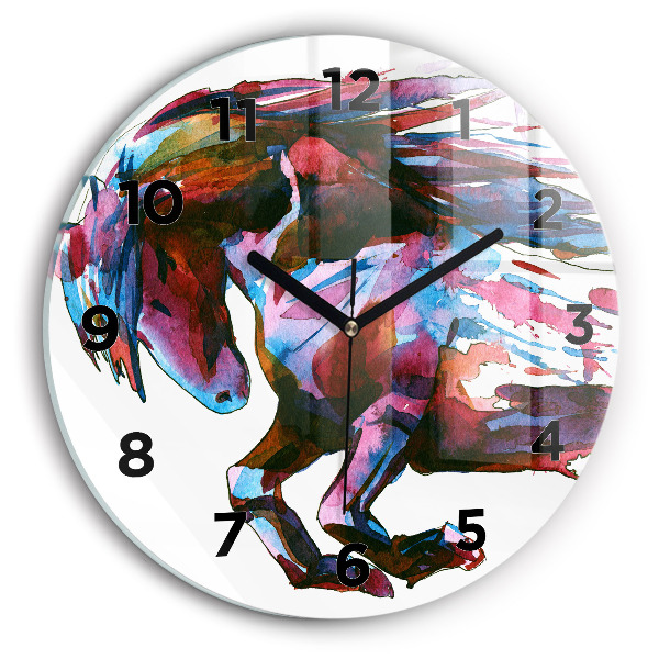 Round glass clock A horse on the run