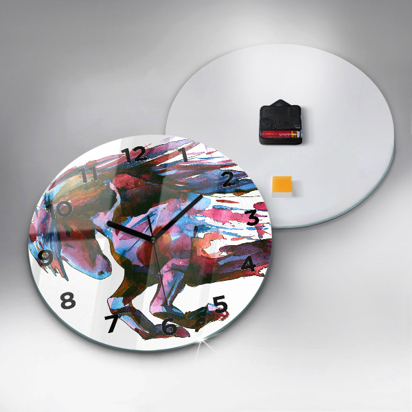 Round glass clock A horse on the run