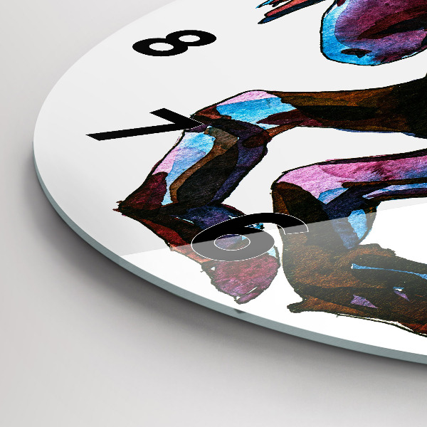 Round glass clock A horse on the run