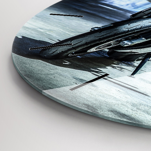 Round glass clock Motorcycle in the alley