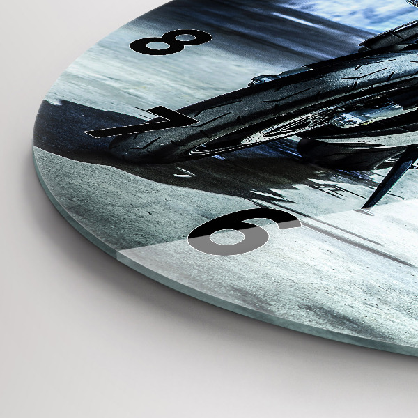 Round glass clock Motorcycle in the alley