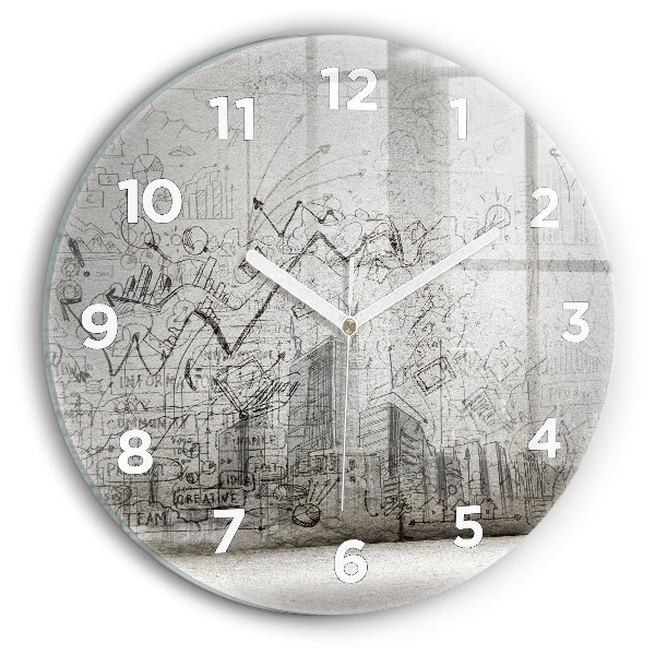 Round glass clock City sketch