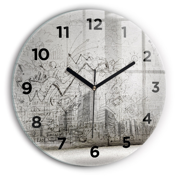 Round glass clock City sketch