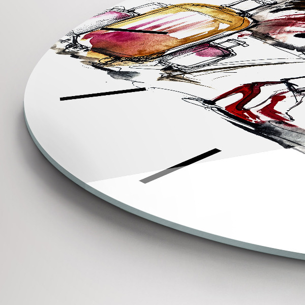 Round glass clock Woman with suitcases