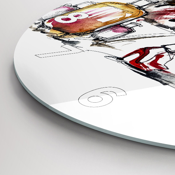 Round glass clock Woman with suitcases
