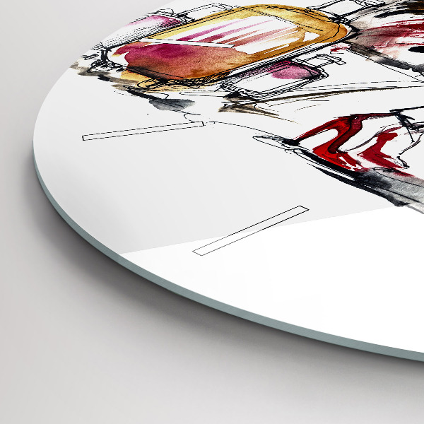 Round glass clock Woman with suitcases