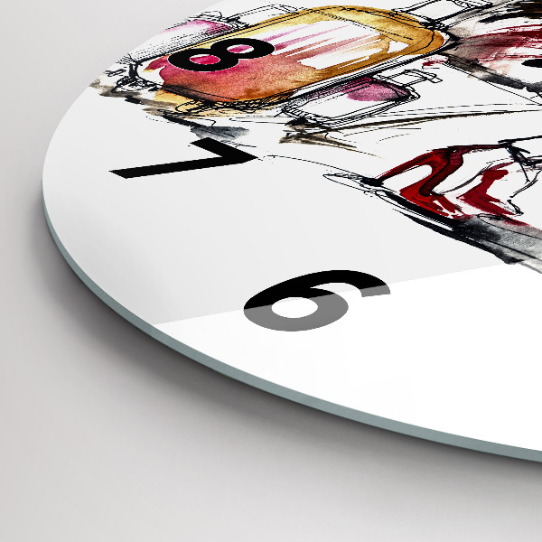Round glass clock Woman with suitcases