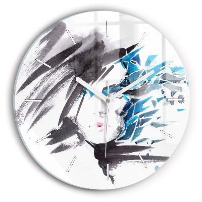Round glass clock 'Abstract woman''s face'