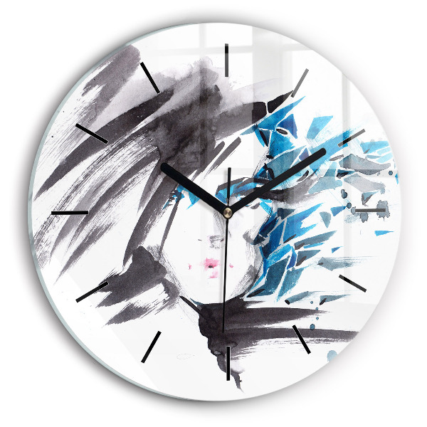 Round glass clock 'Abstract woman''s face'