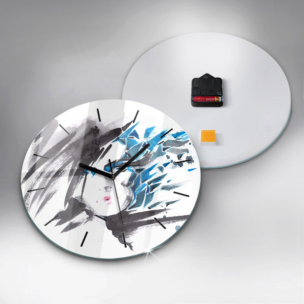 Round glass clock 'Abstract woman''s face'