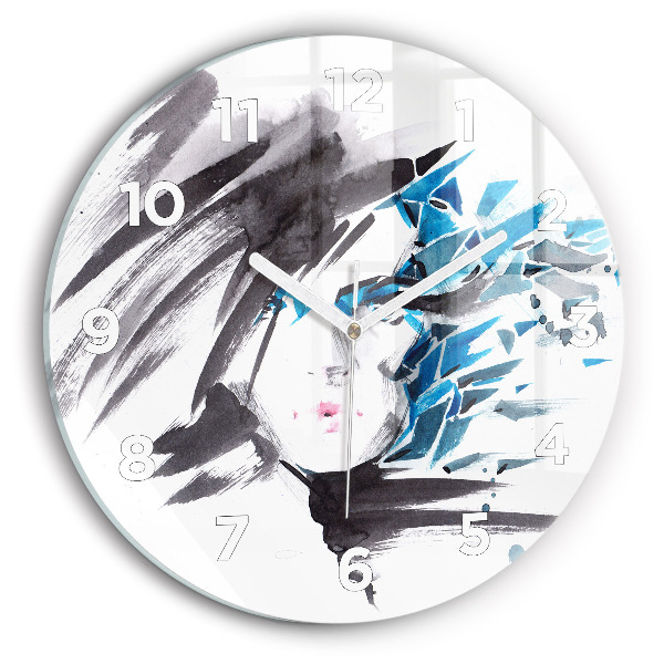 Round glass clock 'Abstract woman''s face'