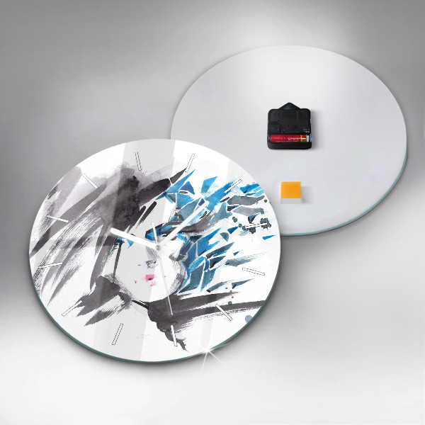 Round glass clock 'Abstract woman''s face'
