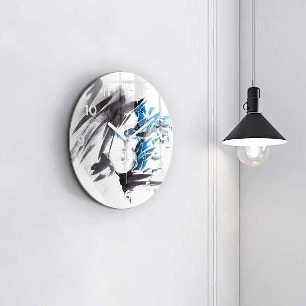 Round glass clock 'Abstract woman''s face'