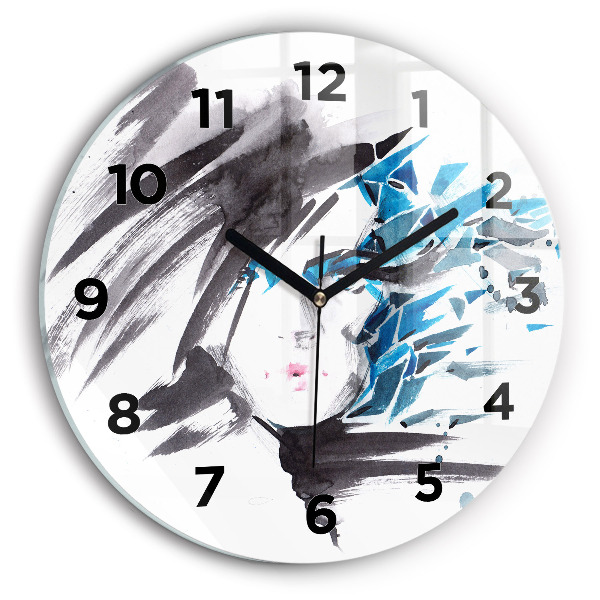 Round glass clock 'Abstract woman''s face'
