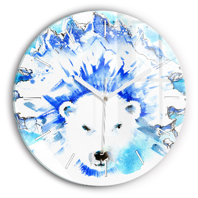 Round glass clock Bear on the ice background
