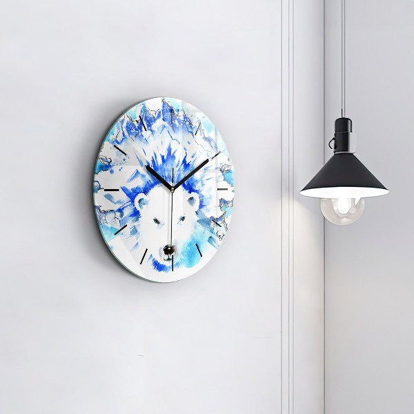 Round glass clock Bear on the ice background