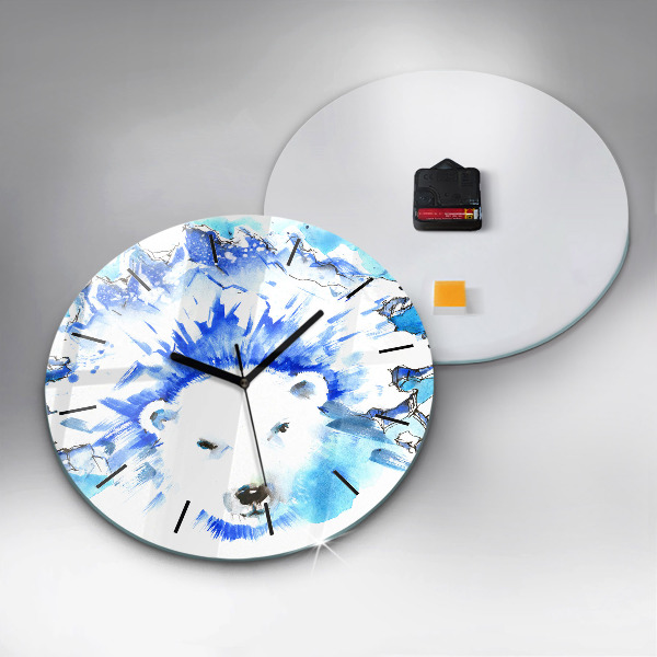 Round glass clock Bear on the ice background