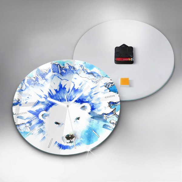 Round glass clock Bear on the ice background