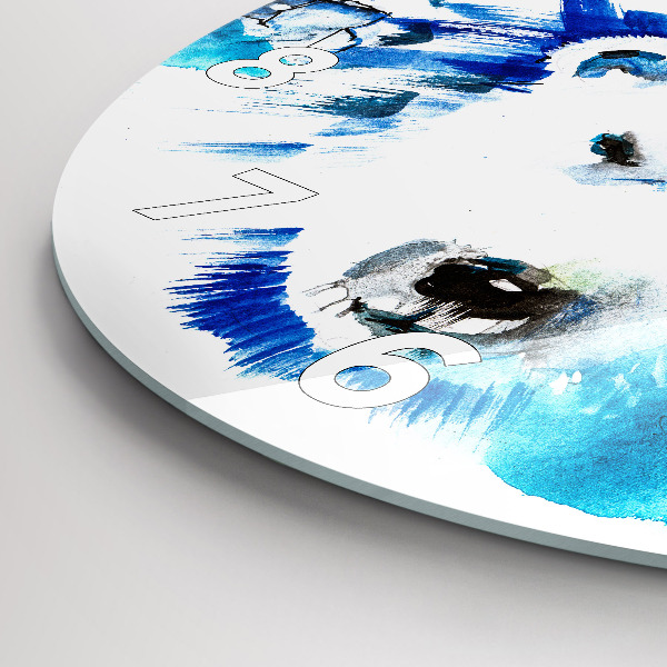 Round glass clock Bear on the ice background