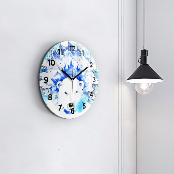 Round glass clock Bear on the ice background