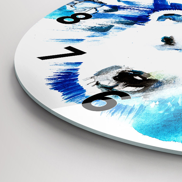 Round glass clock Bear on the ice background