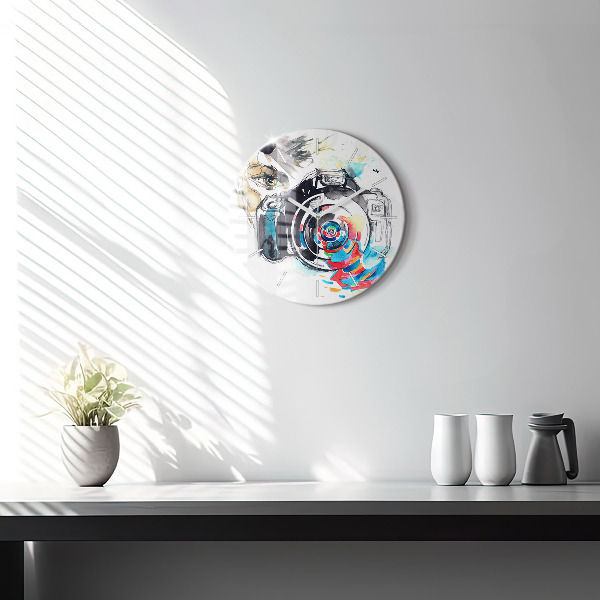 Round glass clock Woman photographer