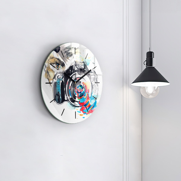 Round glass clock Woman photographer