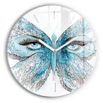 Round glass clock Butterfly face