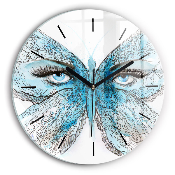 Round glass clock Butterfly face