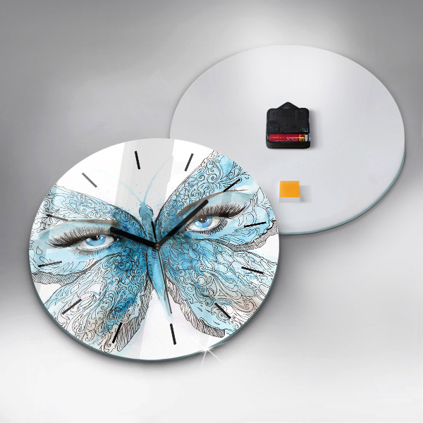Round glass clock Butterfly face