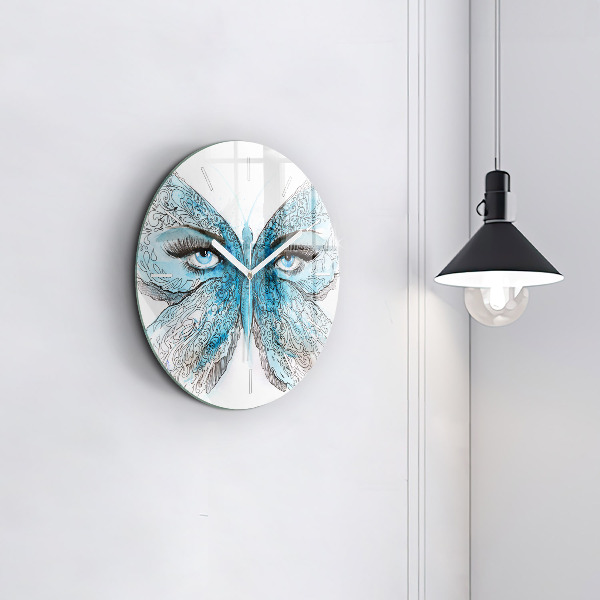 Round glass clock Butterfly face