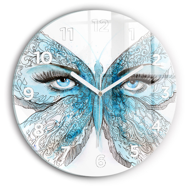 Round glass clock Butterfly face