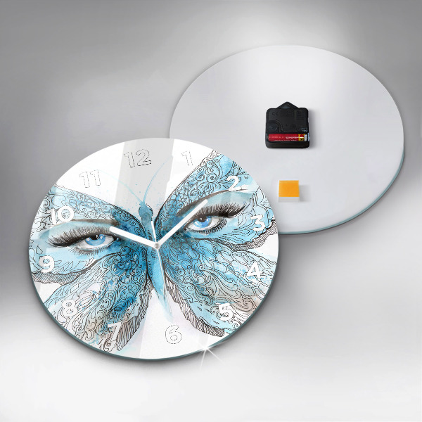 Round glass clock Butterfly face