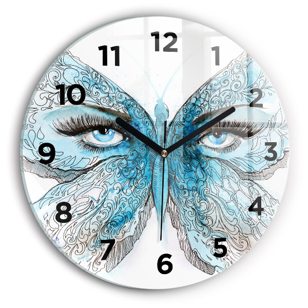 Round glass clock Butterfly face