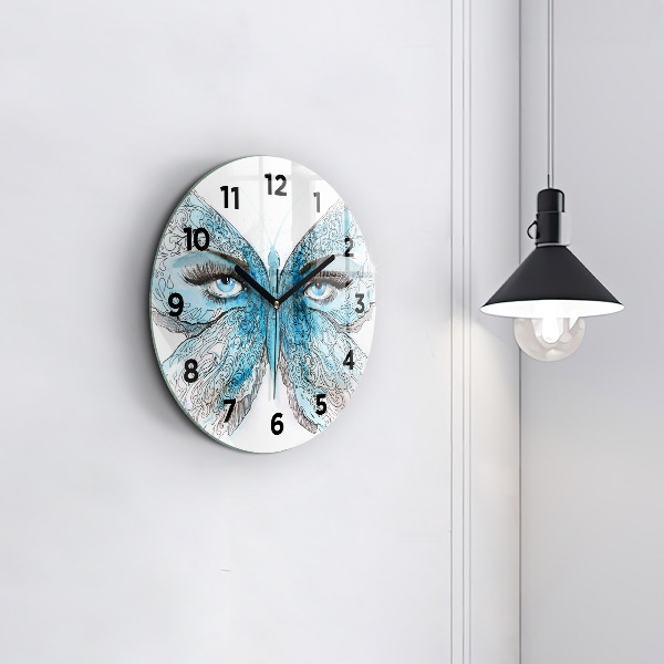 Round glass clock Butterfly face