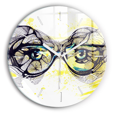 Round glass clock Eyes with glasses
