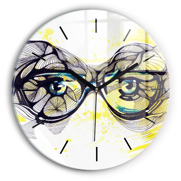 Round glass clock Eyes with glasses