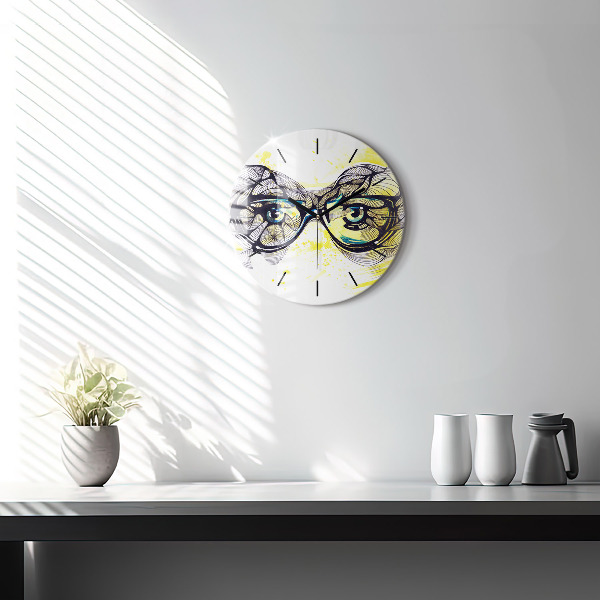 Round glass clock Eyes with glasses