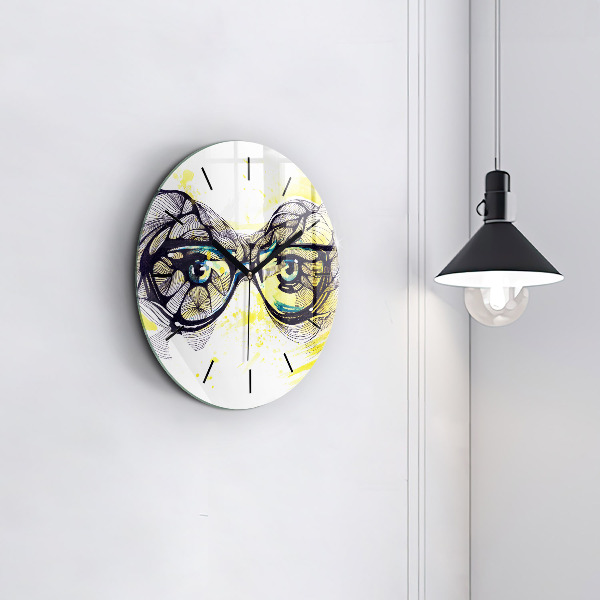 Round glass clock Eyes with glasses